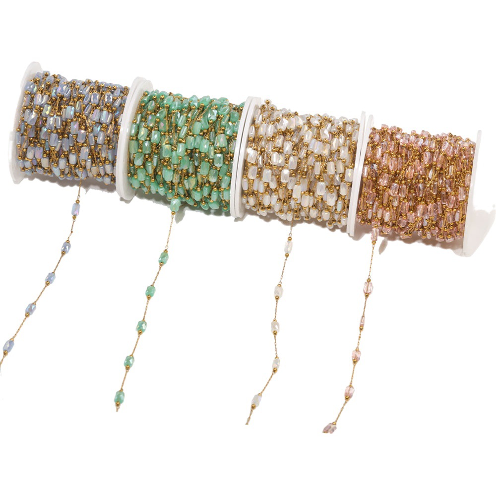 Cadena de cristal vacío chapado en oro de acero inoxidable cadena clip de cadena de cuentas DIY pulsera collar accesorios de joyería material