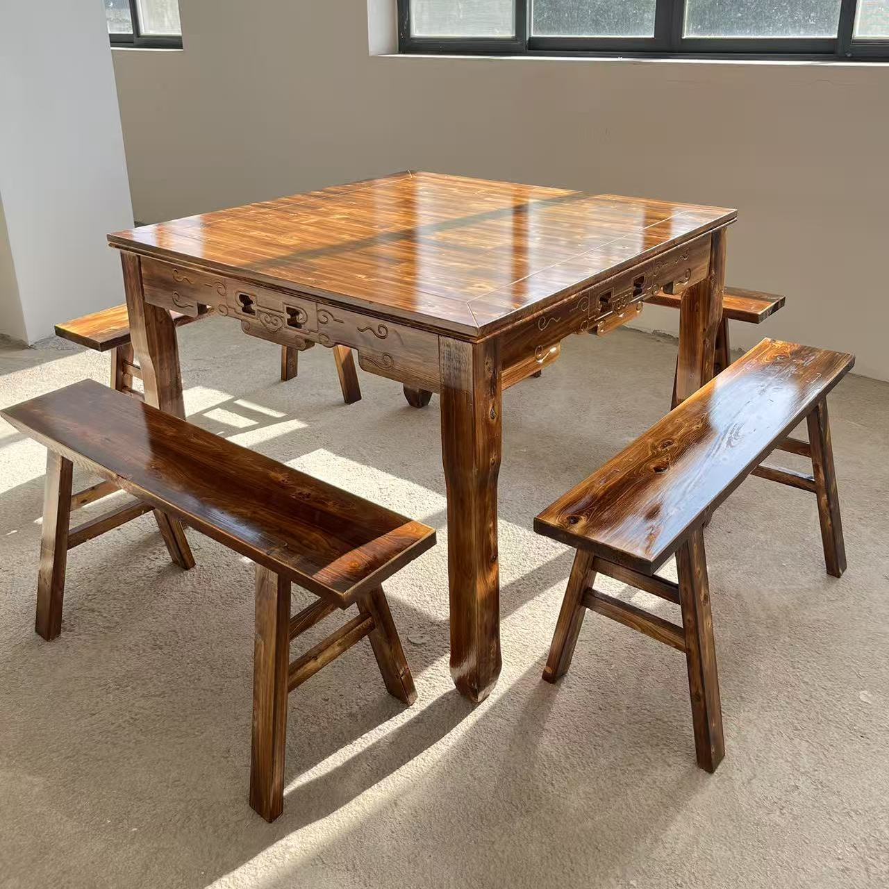 Solid Wood Chinese Noodle Restaurant Commercial Eight Immortals Table Square Antique Square Table Dining Table Dining Table and Chairs for Home Use