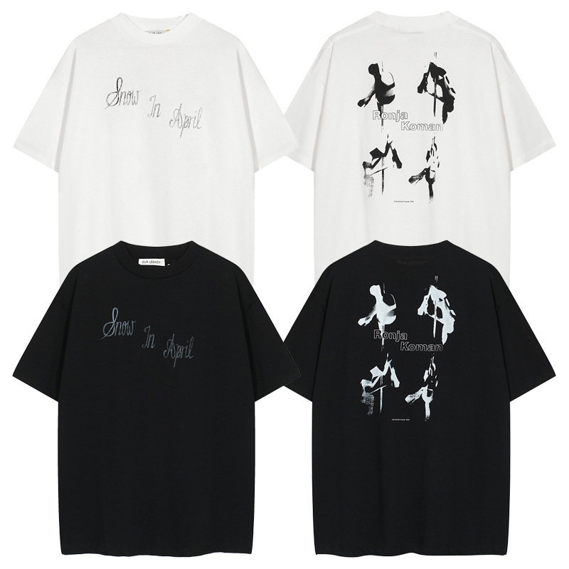 Niche High Street Trendy Brand Ourlegacy Black and White Letter Print Short-Sleeved Loose Couple Casual Men's and Women's T-Shirts