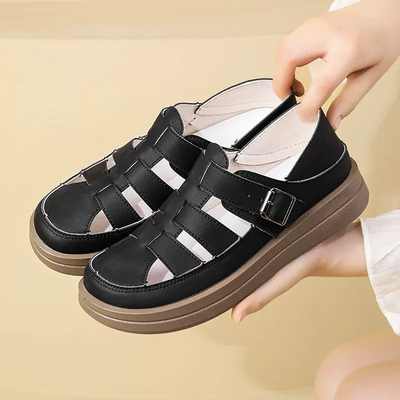 罗马凉鞋女士夏季现货新款厚底爆款包头单鞋配裙子乐福小皮鞋外穿