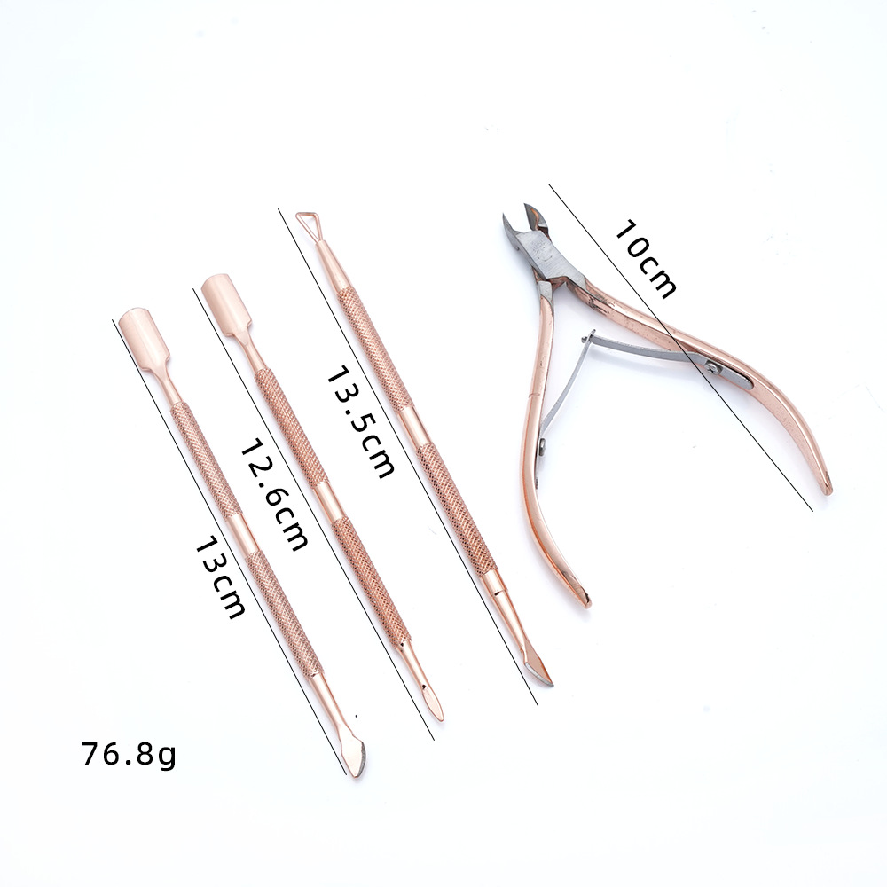 Manicura, manicura, removedor de uñas, juego de tres piezas, corte de piel muerta de acero inoxidable, tamaño, juego de empuje de acero de doble cabezal, fábrica al por mayor