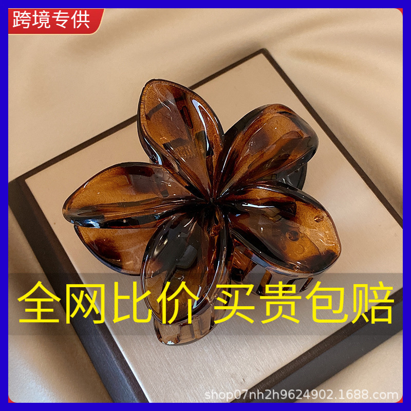 跨境高级感度假风鸡蛋花大号抓夹后脑勺盘发鲨鱼夹半扎发时尚发饰|undefined
