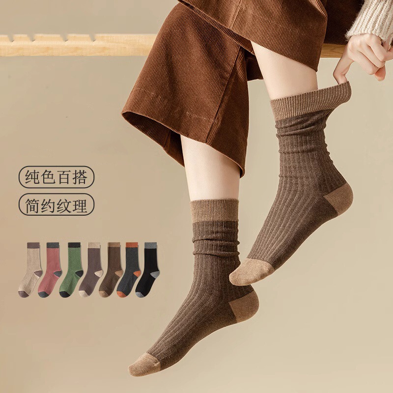 Autumn Socks Long Barrel Stacked Socks Contrast Color Korean-style Retro-style British-style All-match Looking Socks Ins Girls Socks Autumn Socks Long Barrel Stacked Socks Contrast Color Korean-style Retro-style British-style All-match Looking Socks Ins Girls Socks