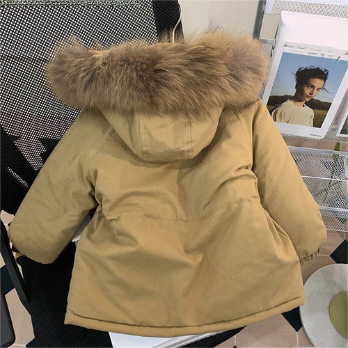 Children's Cotton Jacket 2024 Winter New Medium-Length Warm Windproof Cold-Proof Fleece Lined Puffer Jacket