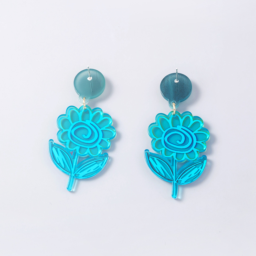 Wholesale Fashion Graffiti Color Sunflower Acrylic Earrings Nihaojewelry display picture 4