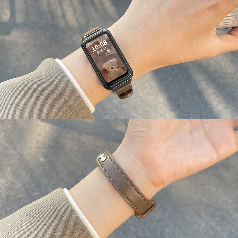 Suitable for Huawei Band 11 Strap 10/9Nfc Autumn and Winter Double Buckle 8 Leather Honor 10/9 Wristband 6Pro for Men and Women