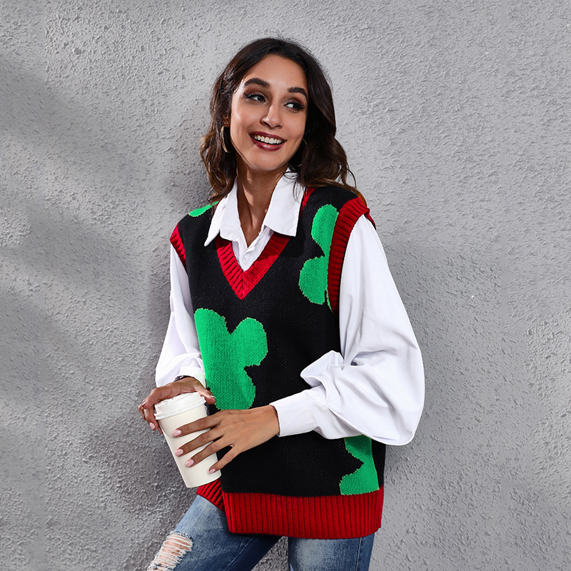 autumn four-leaf clover knitted sweater vest nihaostyles wholesale clothing NSGBS93020