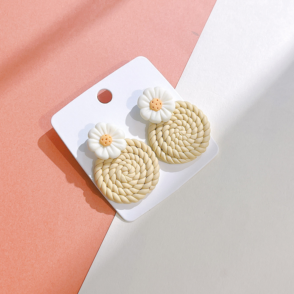 15g Weight Drop Earrings Classification 1 Pair Quantity Weekend Occasion soft clay Material Flower Pattern Women'S Gender Sweet Style Wholesale Jewelry 1 Pair Sweet Flower Soft Clay Drop Earrings 5