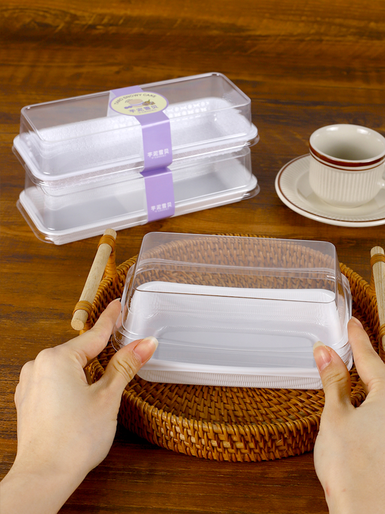 Tarato transparente barro de nieve pastel de caparazón caja de succión de plástico rectangular carne de pino caparazón queso abrazo rollo caja de embalaje de punto oeste