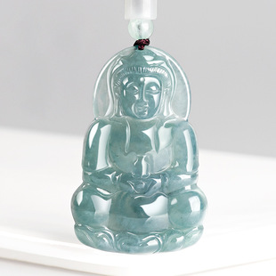 genuine goods natural A goods jade blue water thick Guanyin pendant ice jade pendant high-end men's and women's pendant