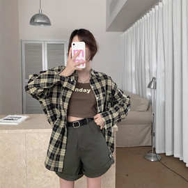美式复古格子衬衫外套女2025年新款薄款防晒衬衣春季慵懒风上衣女