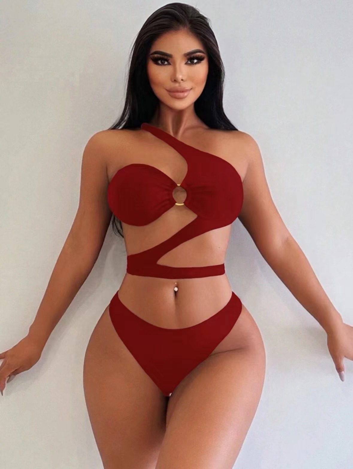 Sexy Cutout One-piece Swimsuit For Women Solid Colour Monokini_voghion.com
