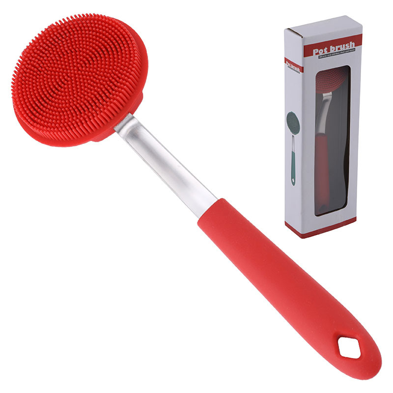 Estropajo de silicona, cepillo para lavar platos, herramienta de cocina, suave y que no daña los revestimientos, cepillo de limpieza de mango largo, herramienta para limpiar ollas que ahorra trabajo.