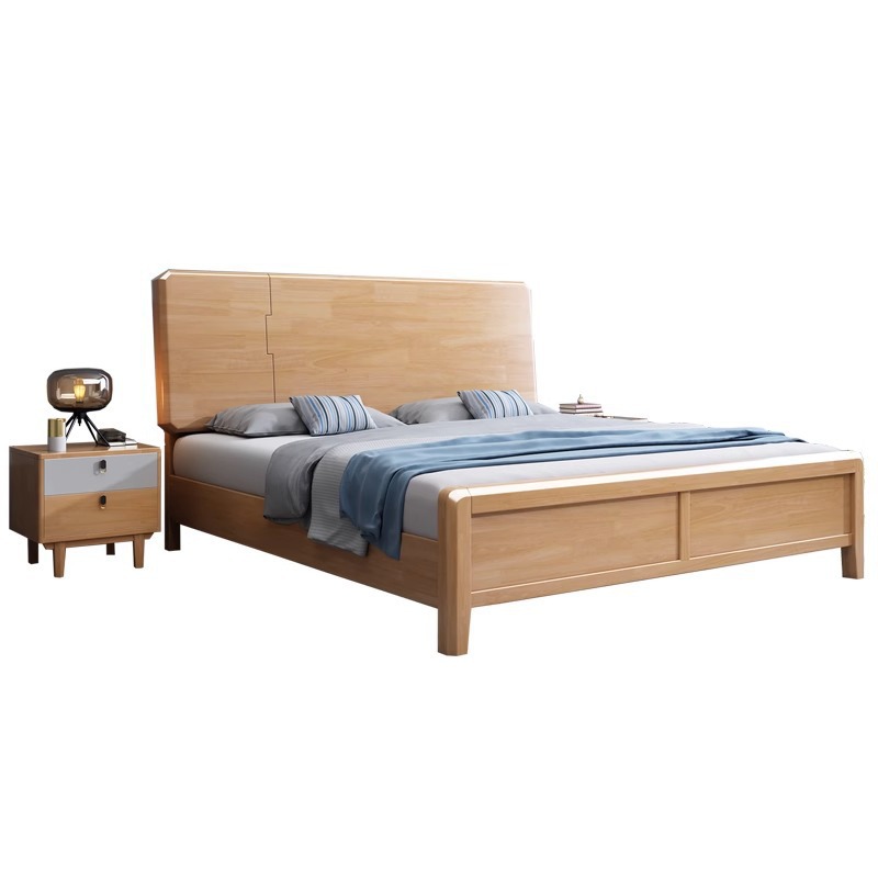 Cama de madera maciza completa moderna minimalista nórdica cama doble 1.5 m1.8 M presión de aire alta caja cama de almacenamiento cama directa de fábrica