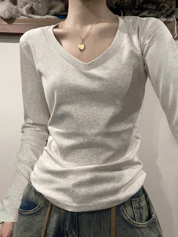 棉质圆领纯色打底衫女春秋冬新款叠穿内搭修身长袖t恤上衣女 |undefined