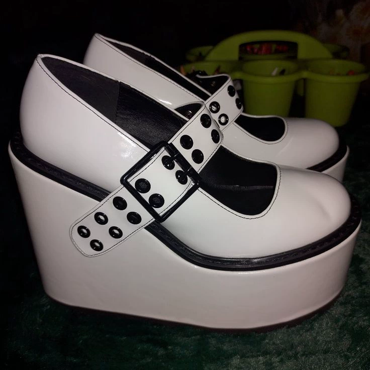 Туфли из кекса Lolita Punk Dark Cosplay Lolita Shoes Boots Белая пряжка