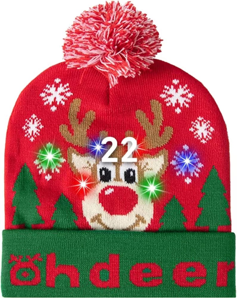Weihnachtsmütze Garn Acryl Jacquard LED Weihnachtswollmütze Herbst/Winter warme Strick-Weihnachtsmütze_voghion.com