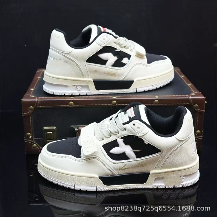 Putian shoes, LV-style four-leaf clover Velcro trendy brand shoes, printed white sneakers, height-increasing, lightweight, breathable, sports and casual shoes Putian shoes, LV-style four-leaf clover Velcro trendy brand shoes, printed white sneakers, height-increasing, lightweight, breathable, sports and casual shoes