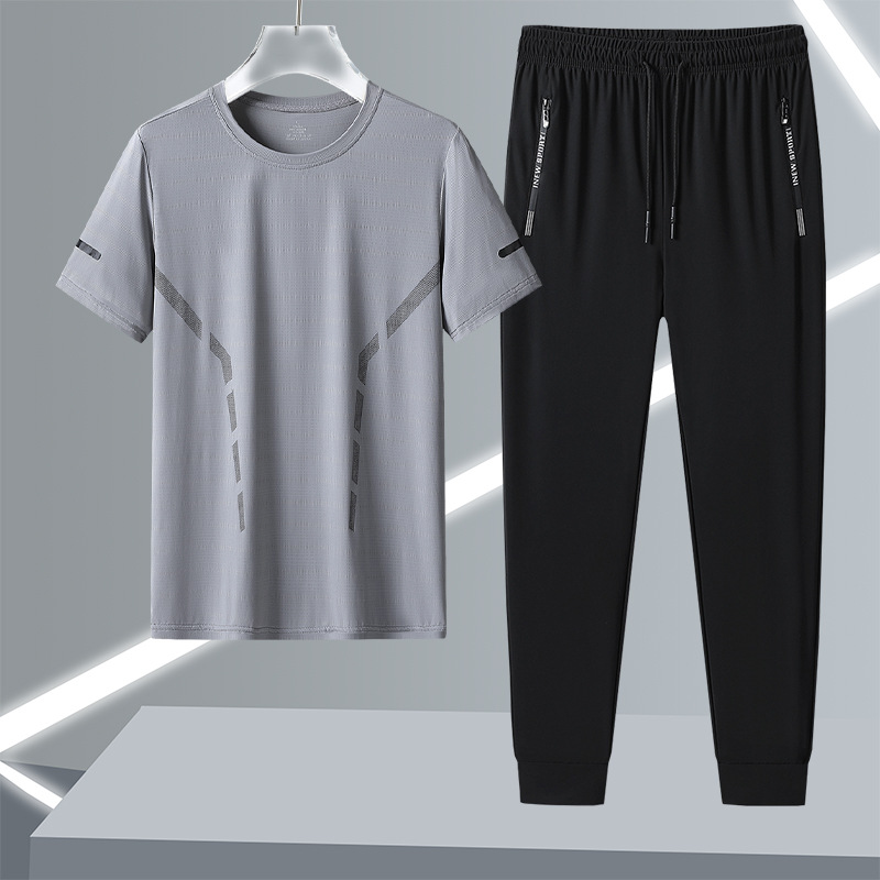Hombre corriendo rápido secado deportivo set de hielo hombre de verano rápido secado pantalones cortos de mangas cortas ropa deportiva pantalones casuales