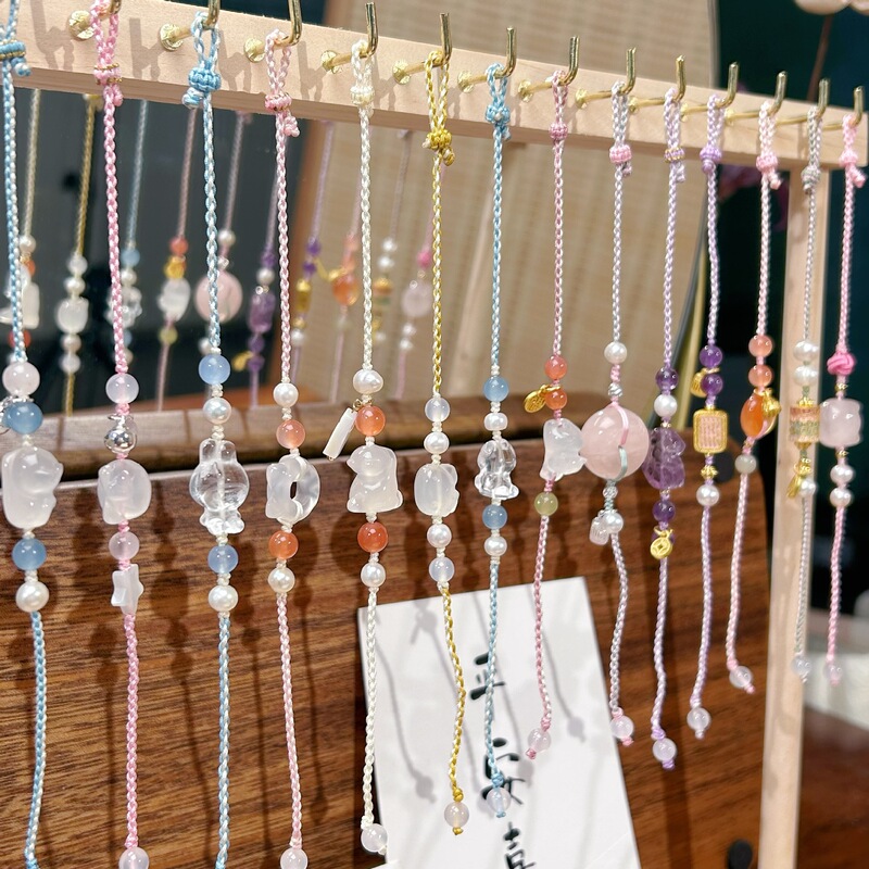 Autumn New DIY Braided Rope Bracelet Natural Crystal Agate Carving Handmade Braided Rope Cartoon Cute Hand Rope Batch