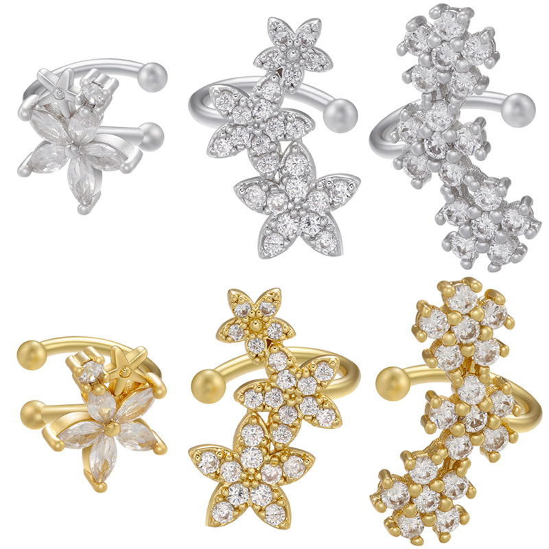 Sweet Flower Copper Plating Zircon Ear clips 1 Piece