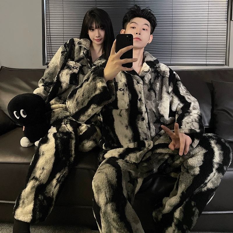 Пара пижамы женские осенние и зимние коралловые бархатные толстые кардиганы молодые зимние теплые мужские костюмы