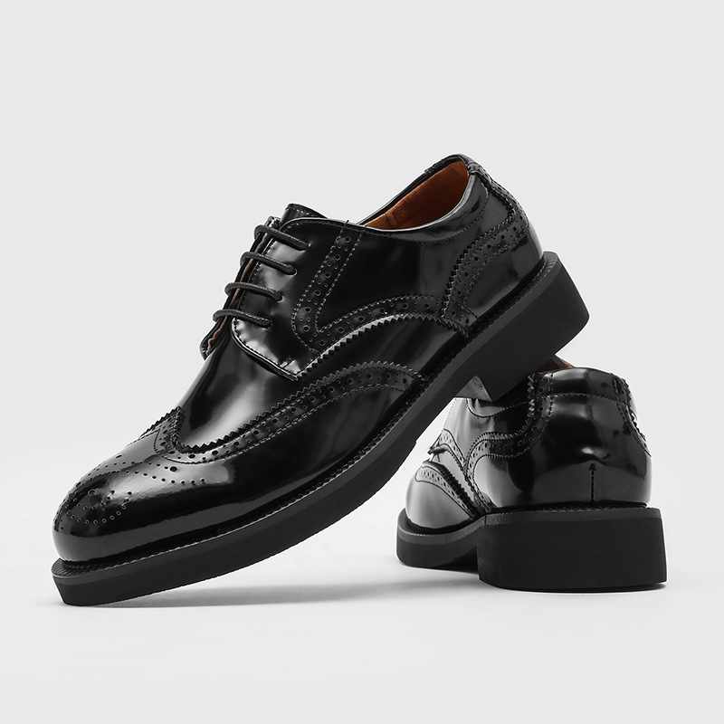 Youth black shiny patent leather brogue British style suit formal men's shoes carved lace up men's shoes 8112-J 2