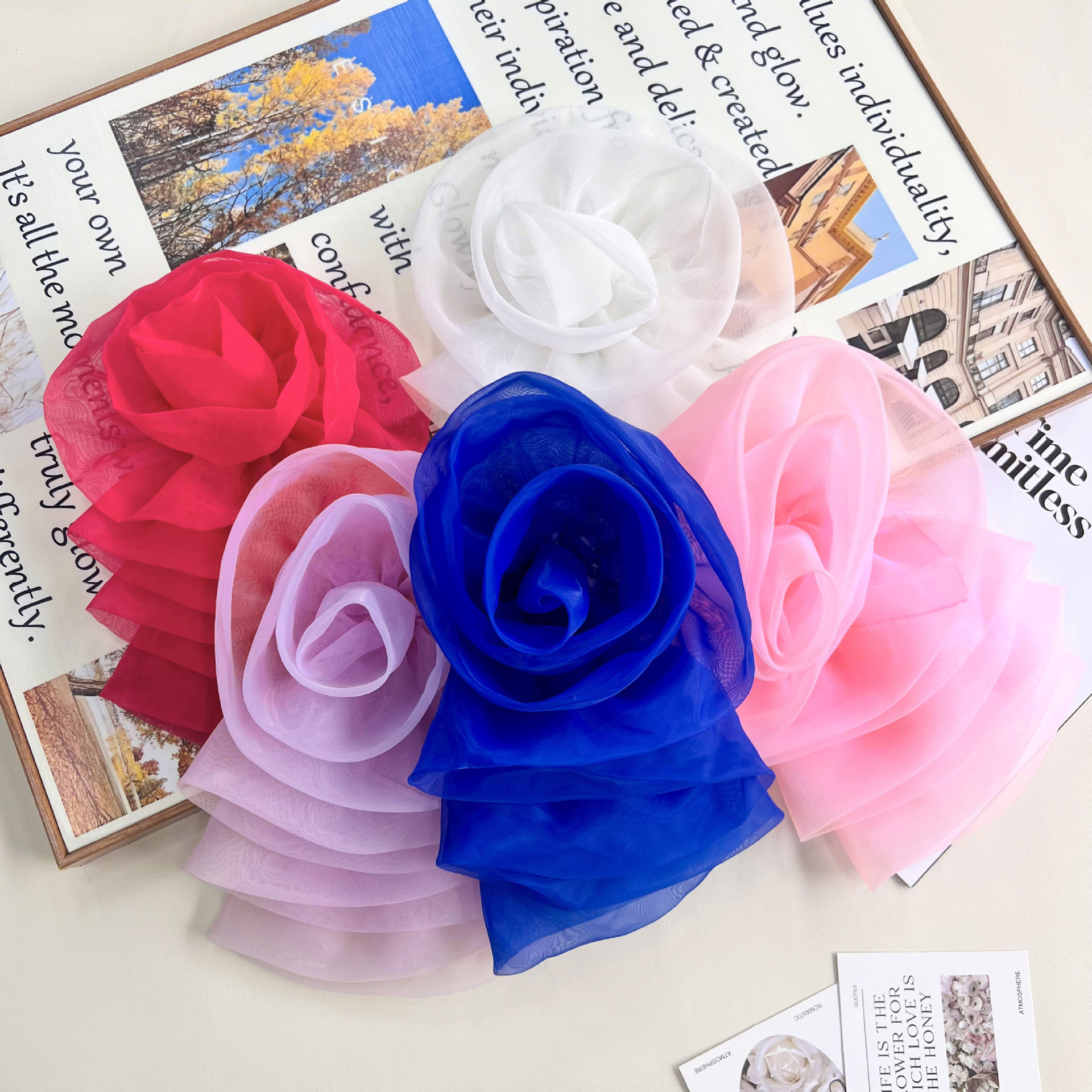 Multicolor hilo de malla flor ornamentos de cabello multicapa flor tridimensional ornamentos de cabello ropadiy zapatos sombreros bolsos accesorios al por mayor
