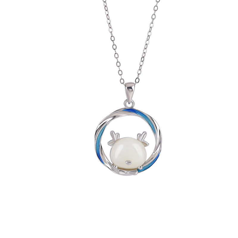 Mặt dây chuyền bạc S925 hình hươu đính ngọc bích, phong cách hoàng đạo dễ thương — Cung Hoàng Đạo Hổ