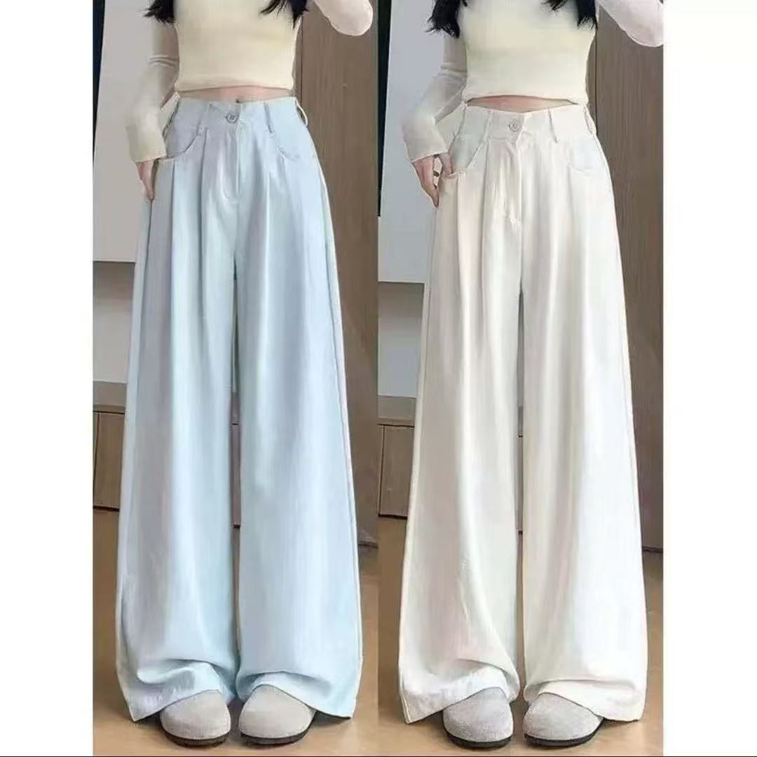 Petite Women's Ice Silk Drapey Yamamoto Pants, Summer Thin Style, 2026 New Model, Off-White Wide-Leg Pants, Cropped Length