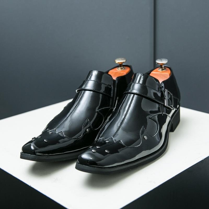 2025 primavera transfronteriza tamaño 46 Chelsea zapatos de cuero hombre nuevo esmalte brillante cara novio zapatos de boda hombre