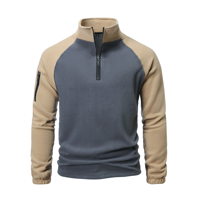Cross-border foreign trade European and American tactical fleece sweater men's polar fleece sweater autumn and winter color matching flannel pullover collar coat Cross-border foreign trade European and American tactical fleece sweater men's polar fleece sweater autumn and winter color matching flannel pullover collar coat