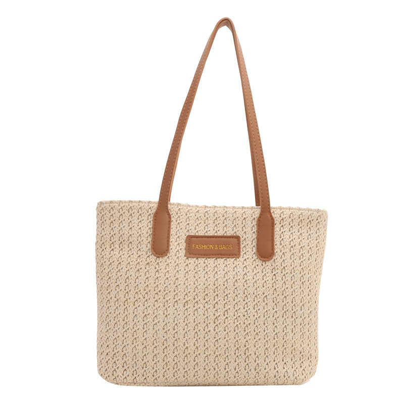Handmade Rattan Shoulder Bag With Leather Trim And Seagrass_voghion.com