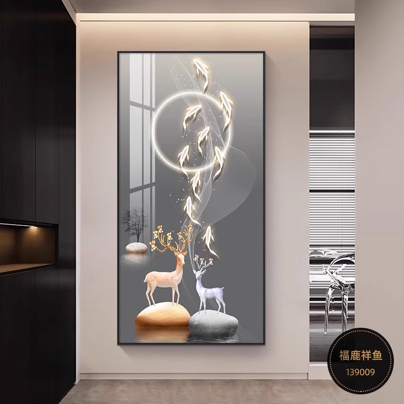 Entrar en el hogar nueve peces pintura decorada pasillo de la sala de estar pintura colgante nuevo alce atmosférico pintura mural vertical