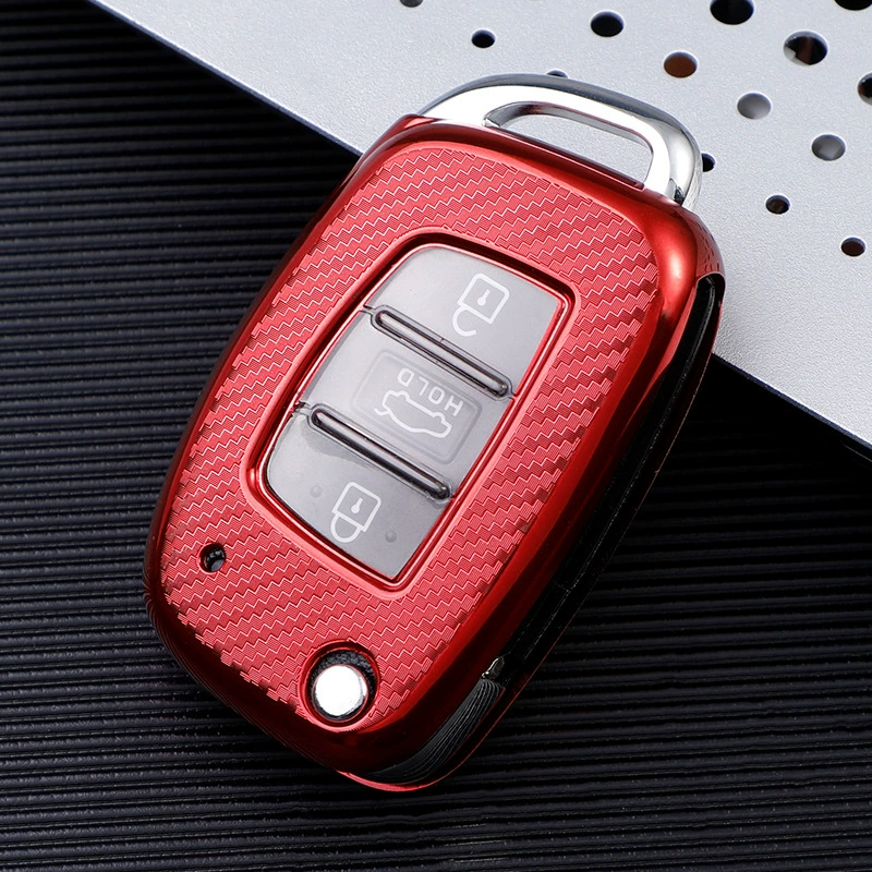 Чехол для ключа Beijing Hyundai Leading Key 20 New Rena, карбон-фибра, цвета: розовый, красный, серебристый, зелёный, синий