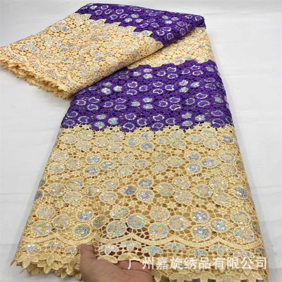 Tela africana de patchwork con corte láser y bordado soluble en agua con diseño de lunares para vestidos de fiesta y boda, tela de bordado para ropa étnica. image 9