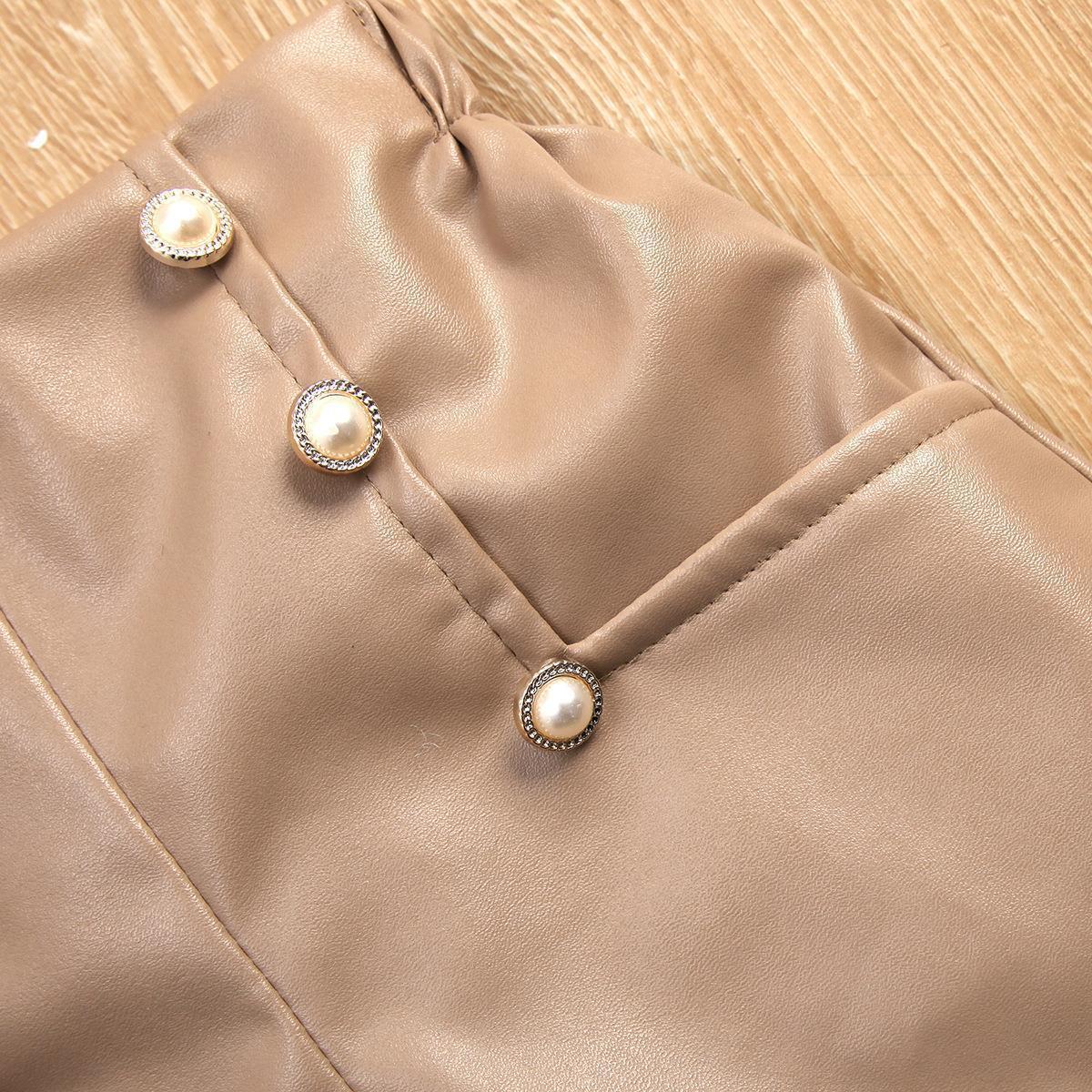 Treasure Lön Barnkläder Höst Nya Flickor Får Benärmar Pure Cotton Pit Stripe Top Light Coffee Läder_voghion.com