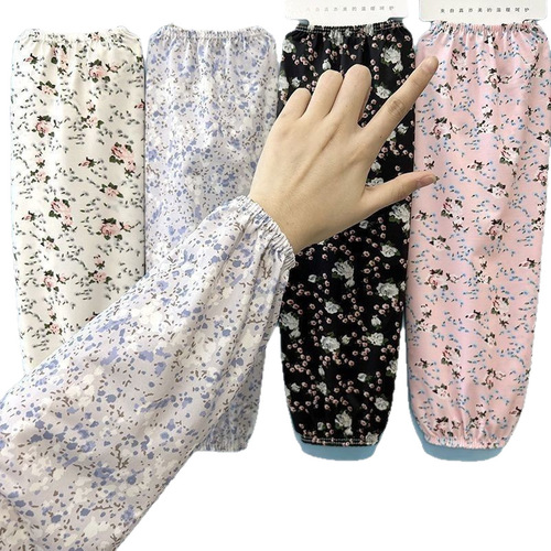 Women's Summer Loose Chiffon Sun Sleeves with Small Floral Design, Straight Trousers, UV Protection Arm Sleeves for Outdoor Cycling and Sun Defense