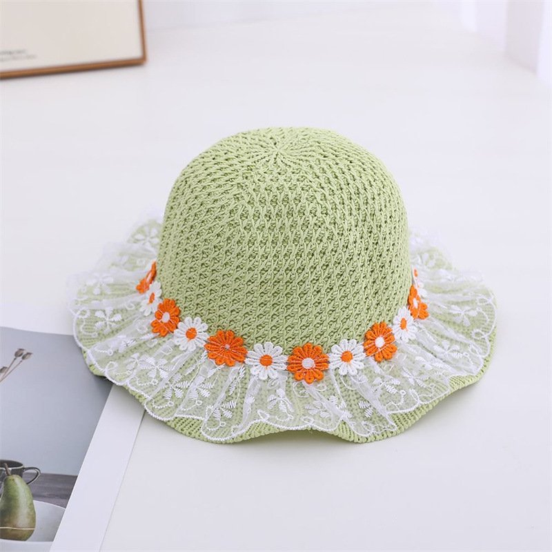 Sombrero de bebé para niños de verano, sombrero para el sol para niñas, sombrero de princesa de margarita de encaje, sombrero de paja de protección solar hueco y transpirable