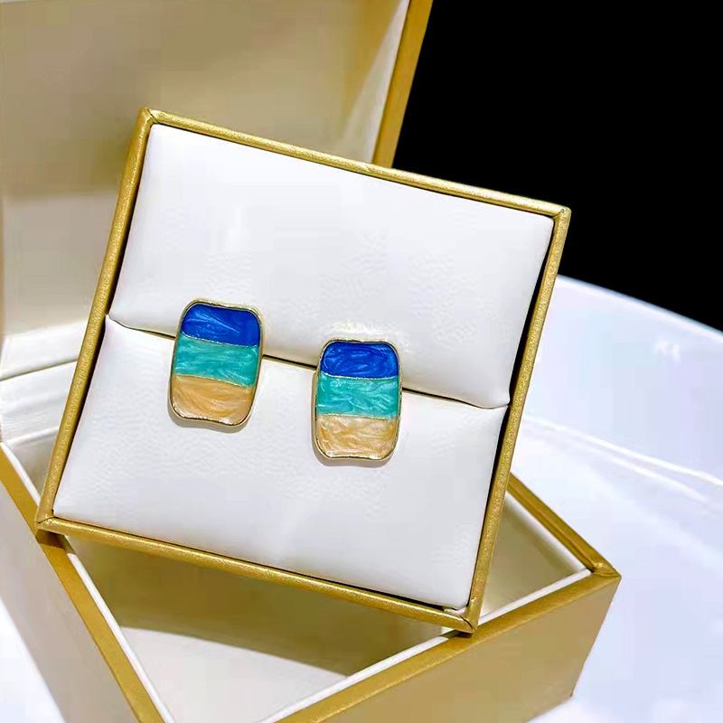 1 Pair Retro Color Block Metal Enamel Womenu0027S Ear Studs