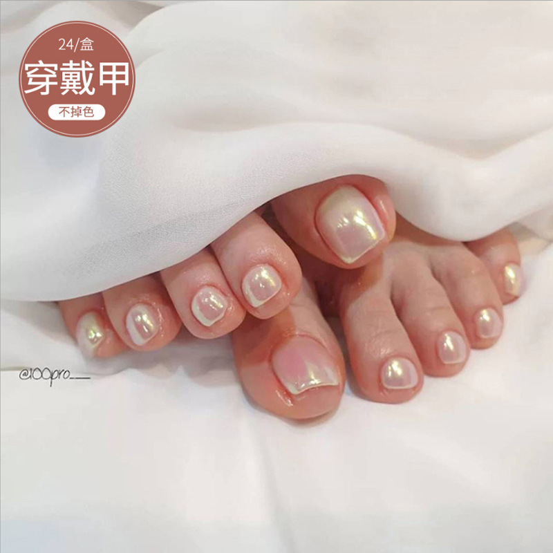 JZ-015 New wear nail art wholesale summer naked powder solid color handmade toenails patch removable toenails