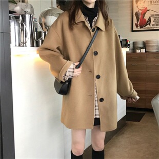 Korean style new loose slimming small mid-length woolen autumn and winter coat student trench coat woolen coat for women