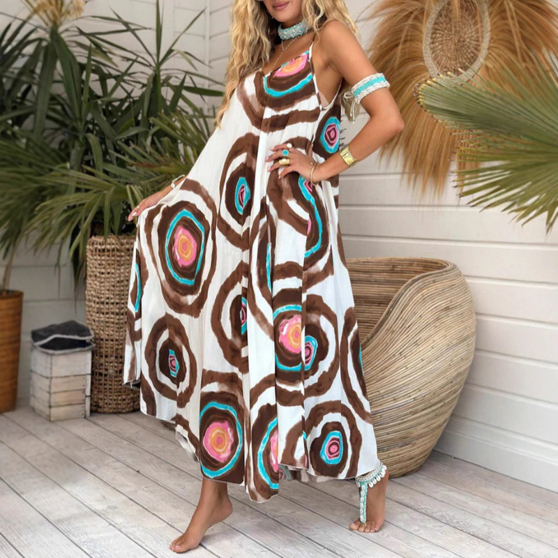 2025 European and American Cross-Border Women's Fashion Independent Website Summer and Autumn Bohemian Style Printed Loose Casual Dress