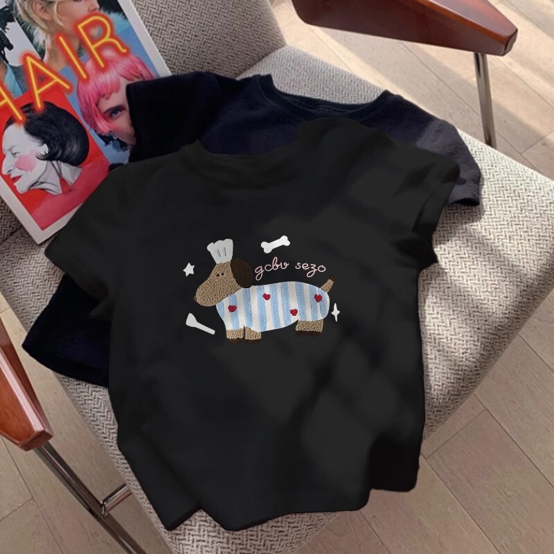 ネットセレブ人気の純綿半袖Tシャツレディース2025夏新作右肩ラウンドネックスリムフィットベーシックトップ|undefined