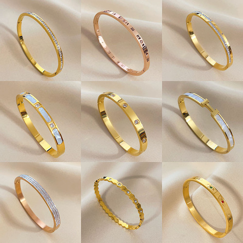 Korean-style fashionable commuting titanium steel bracelet for women, colorfast, elegant, versatile, personalized, full diamond, influencer lightweight luxury versatile accessory
