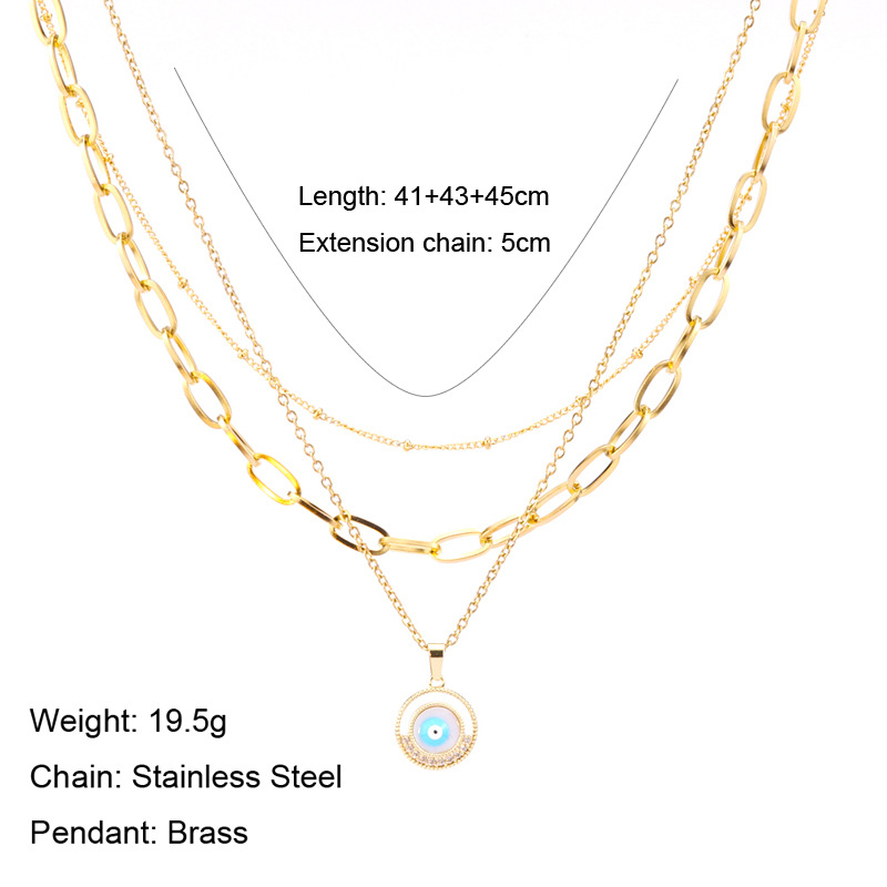 Fashion Eye Titanium Steel Plating Zircon Layered Necklaces 1 Piece