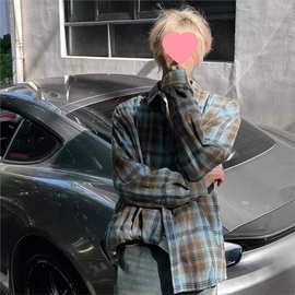 【316人早于预计时间发货】韩系vintage格子衬衫男春秋复古撞色设