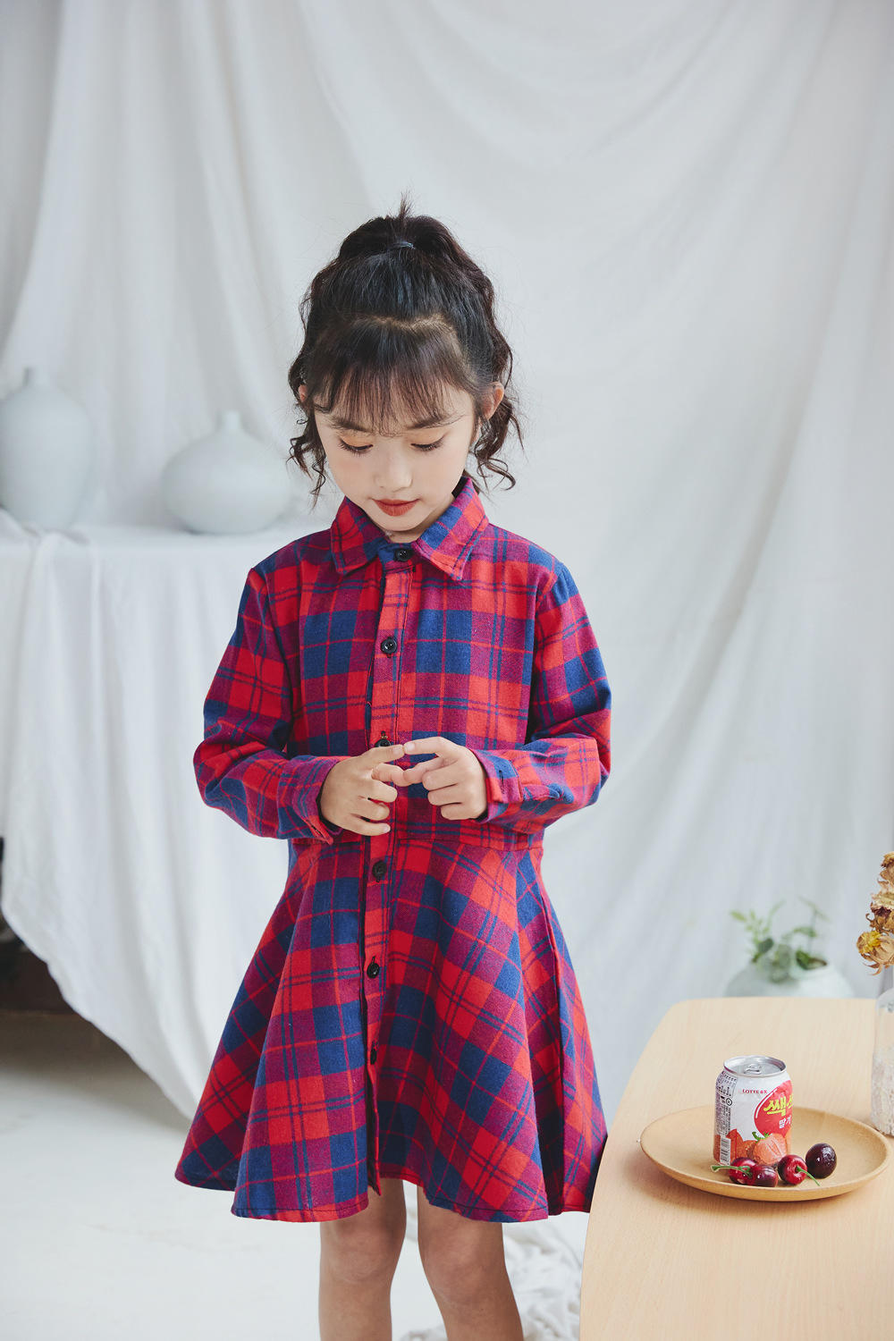 New European and American children's clothing girls' plaid shirt children's skirt spring and