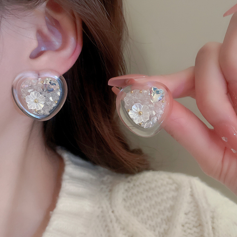 1 Pair Simple Style Round Square Heart Shape Arylic Inlay Crystal Rhinestones Womenu0027S Ear Studs