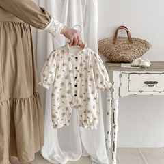 ins春季女童嬰兒娃娃領印花公主連體衣小清新女寶寶拍照連體爬服